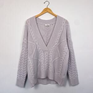 Kinross Wool Cashmere Cable Knit V-Neck Sweater Medium